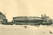 Submarine boat “Sterlad” (Sturgeon)  on the carrier to be sent to the Far East, built in 1906,